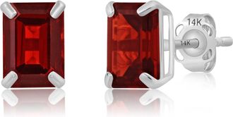 MAX + STONE 14k White Gold Solitaire Emerald-Cut Gemstone Stud Earrings (7x5mm)