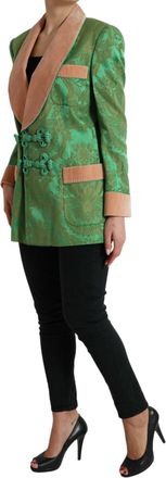 Dolce & Gabbana Womens Green Floral Double Breasted Coat Jacket Clothing