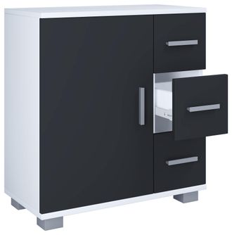 ebuy24 Vcm Wood Midischrank Mueble De Ba&ntilde;o Dimensiones: Al. 65 X An. 60 X P. 30 Cm 3 Cajones 1 Gran Puerta Giratoria 2 Compartimentos - Zalo Xl (blanco / Neg