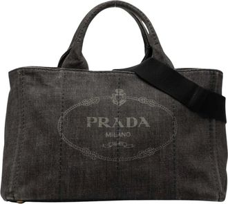 Prada Pre-owned Tote Bags, female, Black, Size: ONE SIZE Pre-owned Canvas Tote Bag