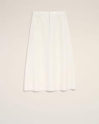 Ami White Blended Linen Tailor Construction Long Trapeze Skirt White - 34 - for Women