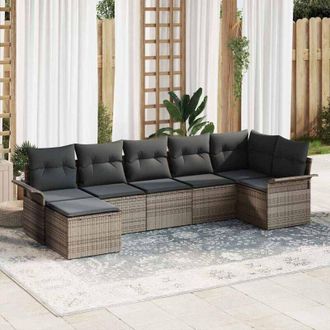 vidaXL Conjunto De Sof&aacute; De Jard&iacute;n Con Coj&iacute;n 7 Pcs Gris Polirat&aacute;n Vidaxl