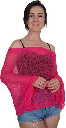 Mimosa Ladies Plain Stretch Lace Fish Net Bali Crochet Batwing Frill Small Poncho