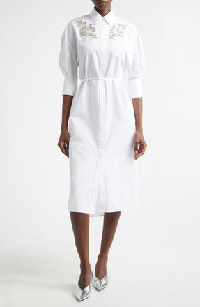 Erdem Embellished Cotton Poplin Shirtdress in White at Nordstrom, Size 12 Us