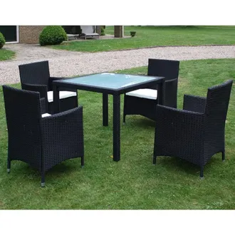 vidaXL Set Comedor De Jard&iacute;n 5 Piezas Y Cojines Rat&aacute;n Sint&eacute;tico Negro Vidaxl