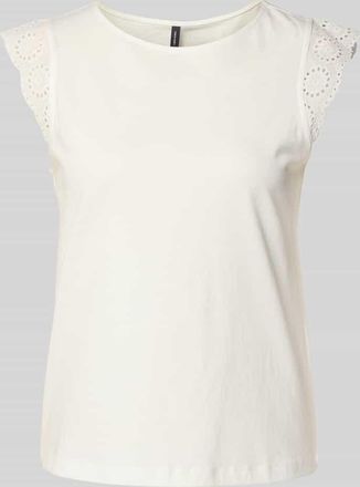 Vero Moda Regular Fit T-Shirt mit Lochstickerei Modell EMILY in Offwhite, Größe XS