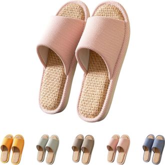 Generic Linen Indoor Slippers Japanese House Slippers Couple Silent Slipper Open Toe Non-Slip Slipper Comfortable And Breathable Home Shoes Memory Foam Indoor