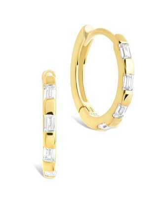 Sterling Forever 14K Over Silver Cz Henley Baguette Micro Hoop Earrings