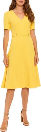 London Times Short Sleeve Side Tab A-Line Midi Dress in Banana Cream at Nordstrom Rack, Size 10P