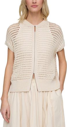 Lafayette 148 New York Petite Open Stitch Zip Front Sweater
