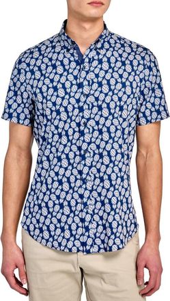 ConStruct Slim Fit 4-Way Stretch Short Sleeve Button-Up Shirt in Navy at Nordstrom Rack, Size Xx-Large