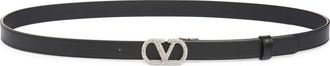Valentino Garavani VLOGO Signature Leather Belt in Black/Crystal at Nordstrom, Size 85