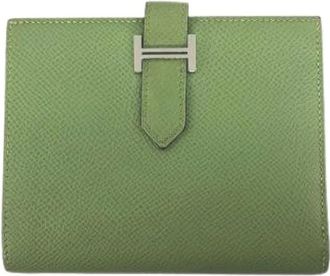 Herm&egrave;s Pre-owned Bearn Compact Vau Epsom Portemonnee - Dames - Vintage Accessoires - Groen - ONE Size - Leer - Vintage