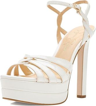 Jessica Simpson Itzari Double Platform Heeled Sandals Womens Sandals Bright White : 7.5 M, Faux Leather