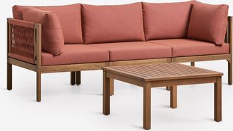 Sklum Conjunto De Jard&iacute;n Con Sof&aacute; Modular De 3 Piezas Con Reposabrazos Y Mesa De Centro En Madera De Acacia Branson Sklum