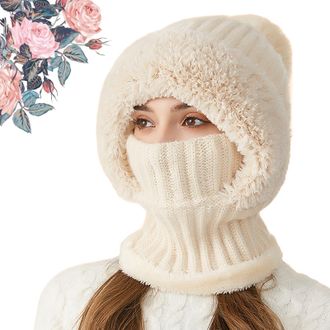 Generic Clockwise Womens Knitted Hat in Autumn and Winter 3 in 1 Cold Resistant Hat, Winter hat Women,Scarf Hat Mask One-Piece Knit Cap (Beige)