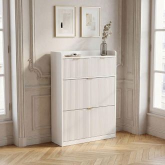OEM Pocketpop Mueble Para Zapatos - 2 Puertas Abatibles Y 2 Cajones - Mueble De Entrada - 80 X 24 X 110 Cm - Blanco