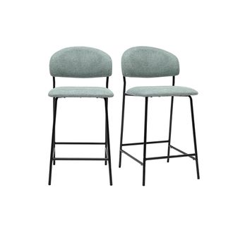 Miliboo Taburetes De Bar En Tela Efecto Terciopelo Texturado Verde Celad&oacute;n H64 Cm (lote De 2) Benta