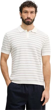 Guess Gebreid Polo met Korte Mouwen en Strepen - Heren - Polos - Wit - M - Katoen - Tops