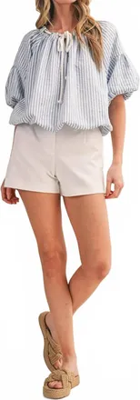 Merci Stripe Rope Trim Top In Blue & White