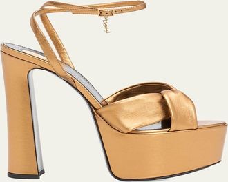 Saint Laurent 140mm Franciane Metallic Leather Platform Sandals