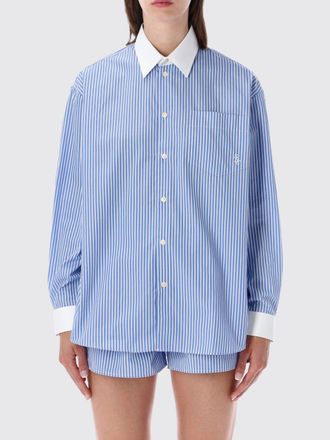 Sporty & Rich Oversized Striped Cotton Shirt with Embroidered Logo