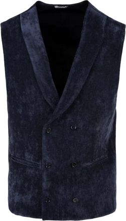 Daniele Alessandrini Gilet van fluweel met enkele rij knopen - Heren - Bodywarmers - Blauw - XL - Polyester - Jassen