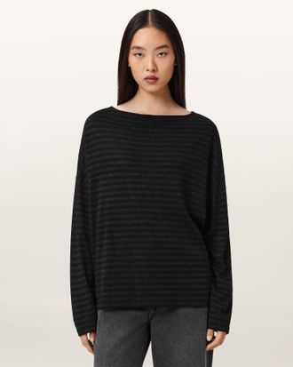 AllSaints Rina Striped Shimmer T-Shirt