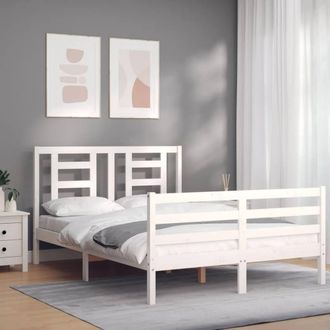 Berkfield Home Beautiful Bed Frame with Headboard White Small Double Solid Wood