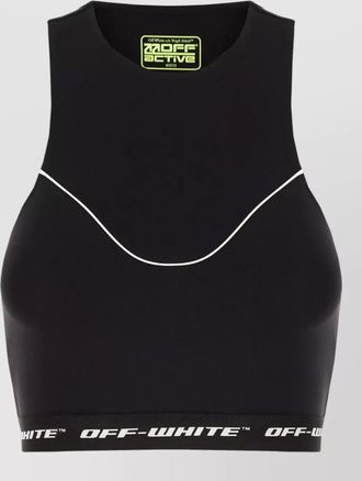 Off-white stretch nylon top contrast piping sleeveless