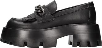 Steve Madden Leren loafers met kettingdetail - Dames - Loafers - Zwart - 38 EU - Leer - Schoenen