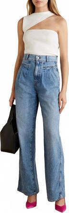GRLFRND Morgan Pleated High-Rise Wide Leg Jeans In Blue