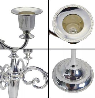 OEM Candelabro De 5 Brazos - Aluminio Y Acero Inoxidable Plateado - 27 Cm Para Decoraci&oacute;n De Mesa