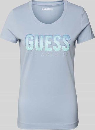 Guess T-Shirt mit Label-Print in Hellblau, Gr&ouml;&szlig;e XS