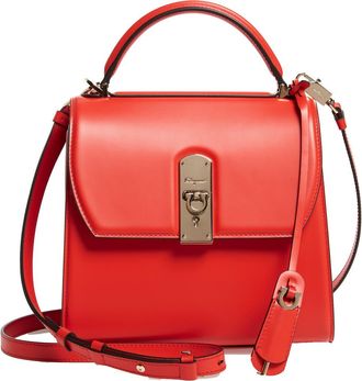 Ferragamo Salvatore Ferragamo Medium Leather Top Handle Bag in Arid Coral at Nordstrom
