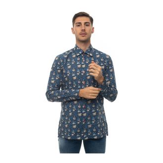 Kiton Casual Shirt - Heren - Casual Overhemden - Blauw - S - Katoen - Overhemden