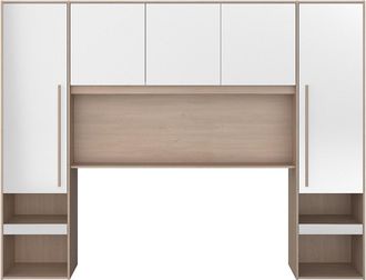 Vente-Unique Puente de cama con almacenamiento - Con LEDs - Ancho 265 cm - Color: blanco brillante y natural - VELONA