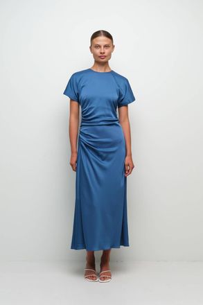SIMKHAI Marabella Draped Midi Dress In Washed Indigo
