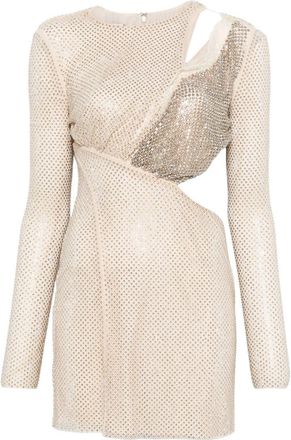 Self Portrait Champagne Rhinestone Lace Trim Mini Dress