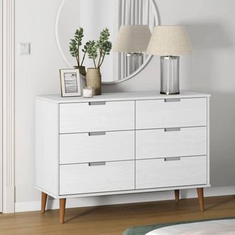 Berkfield Home Drawer Cabinet MOLDE White 113x40x80 cm Solid Wood Pine | Size: 113 x 40 x 80 cm