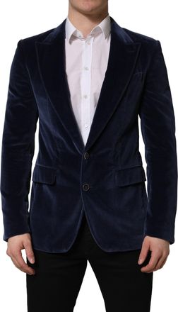 Dolce & Gabbana Mens Blue Velvet Single Breasted Blazer Jacket Cotton Silk Elastane Clothing