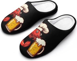 Generic Crawfish Beer Womens Slippers Warm House Slippers Indoor House Shoes with Anti-Skid Rubber Sole