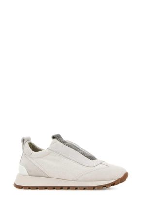 Brunello Cucinelli Womens Light Grey Fabric Slip Ons C209 Sneaker
