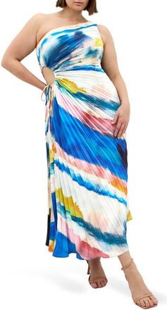 City Chic Aliza Print Cutout One-Shoulder Maxi Dress in Facet at Nordstrom, Size 10W