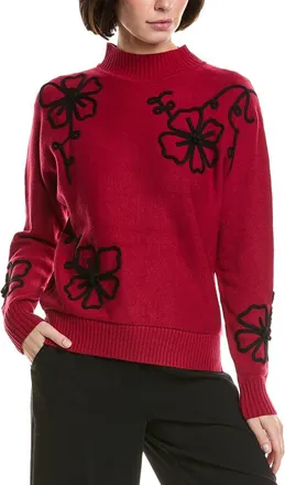 T Tahari Floral Embroidered Sweater