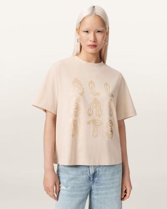AllSaints Cotton Ella Lisa Boxy Embellished T-Shirt, Size: XS
