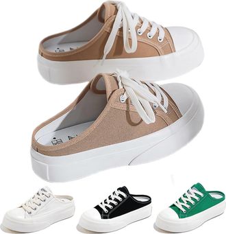 Generic 2025 New Canvas Mules for Women Backless Sneakers Breathable Canvas Shoes Fashion Comfortable Lightweight Mules Non-Slip Lace up Loafers Slip On Comfo