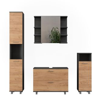 Vicco Conjunto De Muebles De Ba&ntilde;o Ilias, Oro Power Roble/antracita, 4 Partes