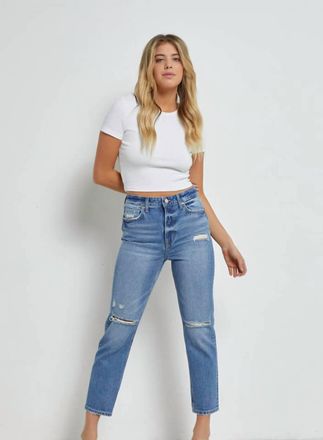 Mica Super High Rise Straight Crop Jeans In Blue