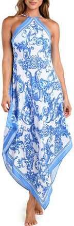 L'agence Elise Halter Neck Handkerchief Midi Dress in Blue/white at Nordstrom, Size Medium